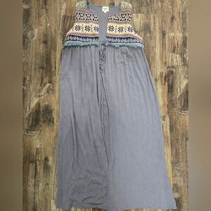 Hayden Midi Dress Gray Women's Size L Boho Casual Duster Dress